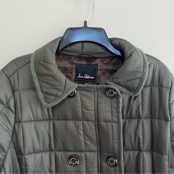 NWT Sam Edelman Women's Quilted Faux Fur Lined Trench Coat Olive Green, size L - Picture 5 of 13